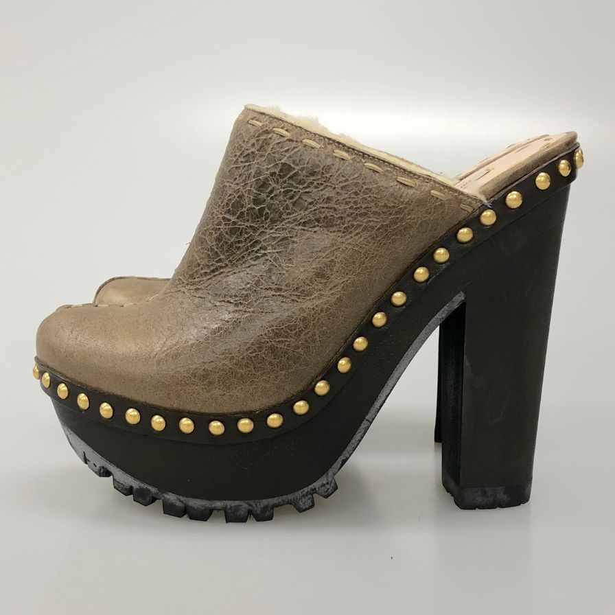 ミュウミュウ サボサンダル チャンキーヒール ムートン 内ボア ブラウン レディース サイズ36 MIUMIU 約22.5cm【AFC41-2】