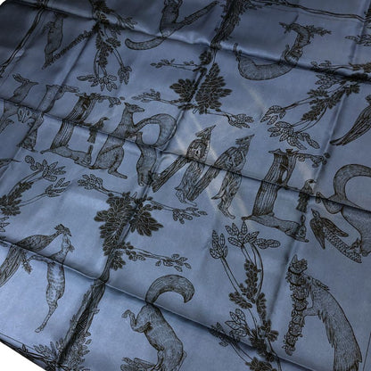 エルメス カレ90 アニマルロゴ ANIMAL ALPHABET シルク ブルー レディース HERMES【AFI18-3】