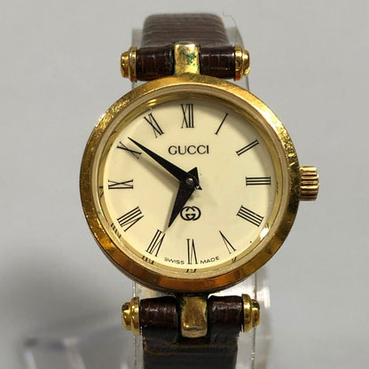 グッチ クオーツ 腕時計  2針  ゴールド文字盤  レザーベルト ユニセックス ワインレッド GUCCI