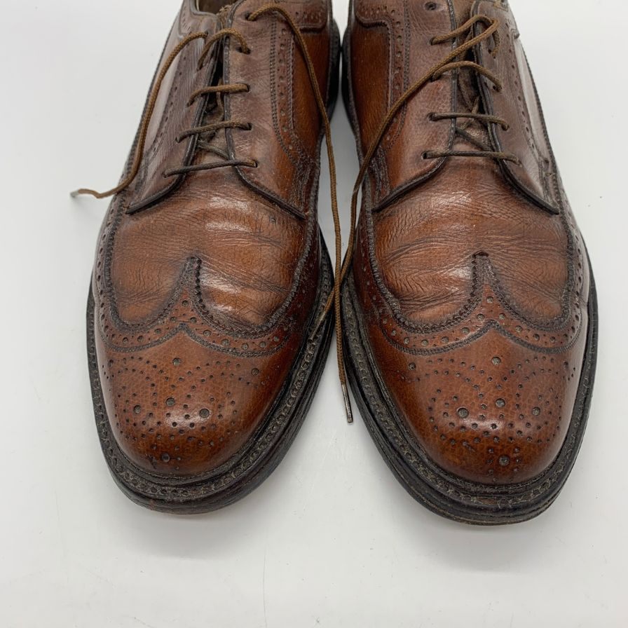 フローシャイム レザーシューズ ウイングチップ グレインレザー ブラウン メンズ サイズUS9.5D FLORSHEIM 約27.5cm【YB6】