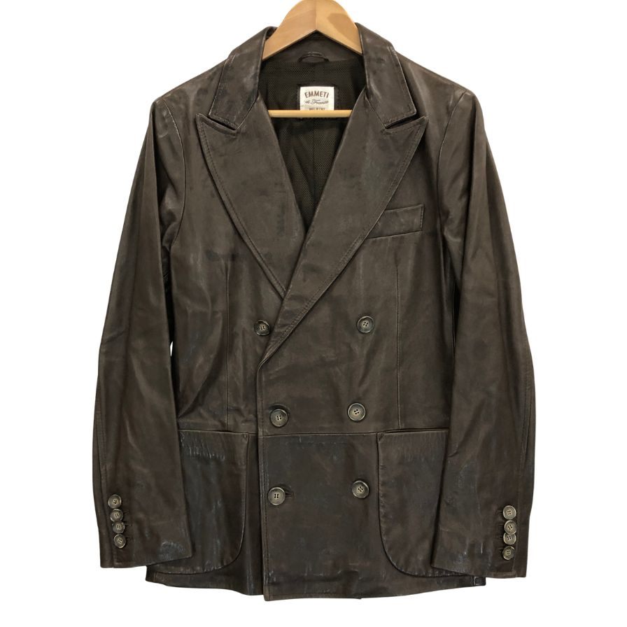 中古■エンメティ レザージャケット ダブル ブラウン メンズ サイズ44 EMMETI 【AFG1】