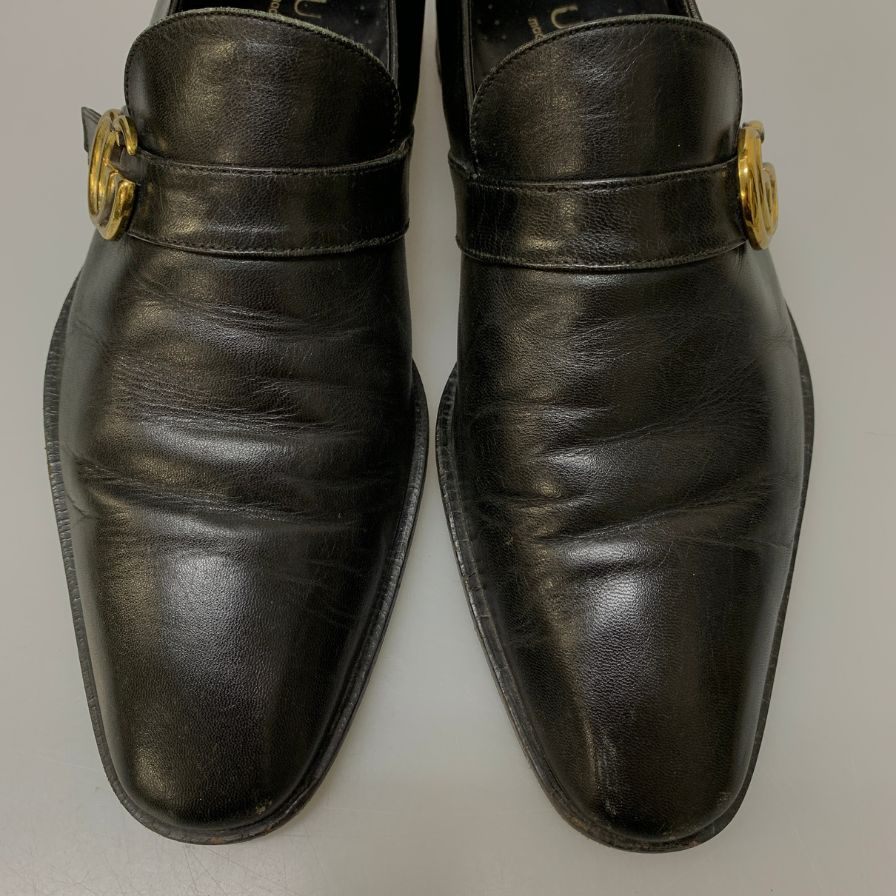 グッチ スリッポン GGストラップ プレーントゥ 09106 カーフ メンズ ブラック サイズ39.5E GUCCI 約25.0cm【AFD2】