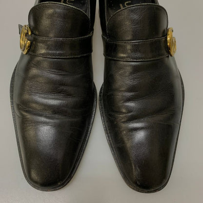 グッチ スリッポン GGストラップ プレーントゥ 09106 カーフ メンズ ブラック サイズ39.5E GUCCI 約25.0cm【AFD2】