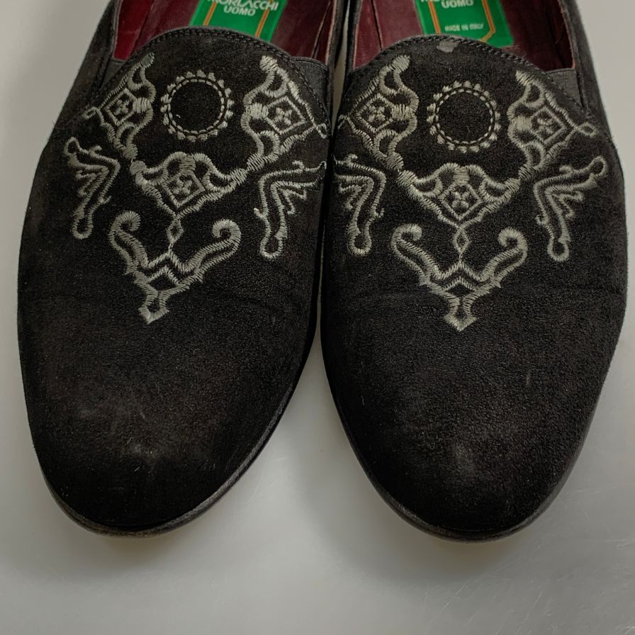 モラッキー ウォモ スウェ―ド スリッポン 刺繍 メンズ ブラック サイズ 40 moralacchi uomo 約25.0cm【AFC9】