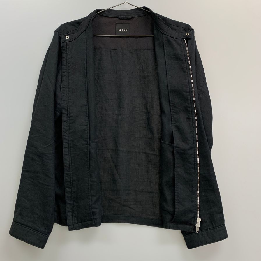 中古◆ビームス ライダースジャケット トップス 亜麻素材 2020S  ブラック サイズ フリー メンズ BEAMS 【AFB11】