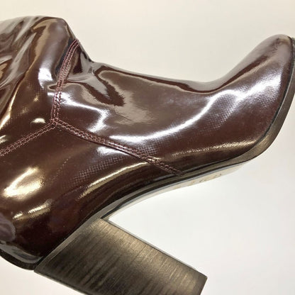 シャネル パテントレザー ロングブーツ ココマーク ブラウン レディース サイズ39C CHANEL 約25.5cm【AFC47】