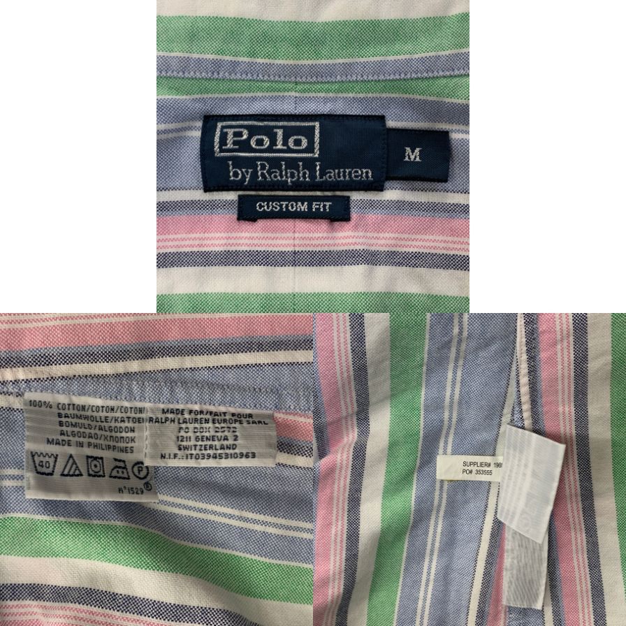 中古◆ポロ ラルフローレン ボタンダウンシャツ 90S ストライプ ブルー メンズ サイズM Polo Ralph Lauren 【AFB4】