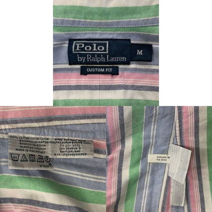中古◆ポロ ラルフローレン ボタンダウンシャツ 90S ストライプ ブルー メンズ サイズM Polo Ralph Lauren 【AFB4】