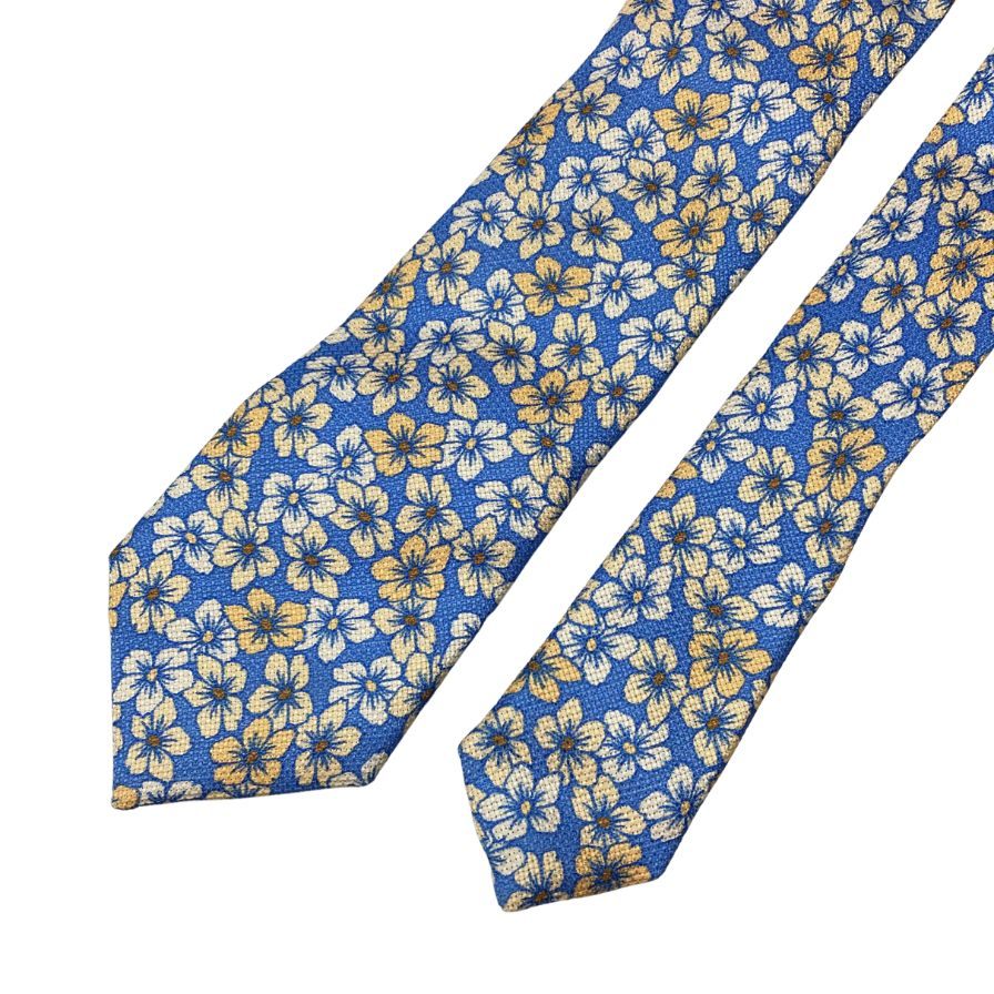 イザイア ネクタイ 花柄 シルクブレンド ブルー系 ISAIA【AFI18】