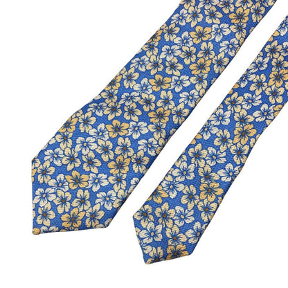 イザイア ネクタイ 花柄 シルクブレンド ブルー系 ISAIA【AFI18】