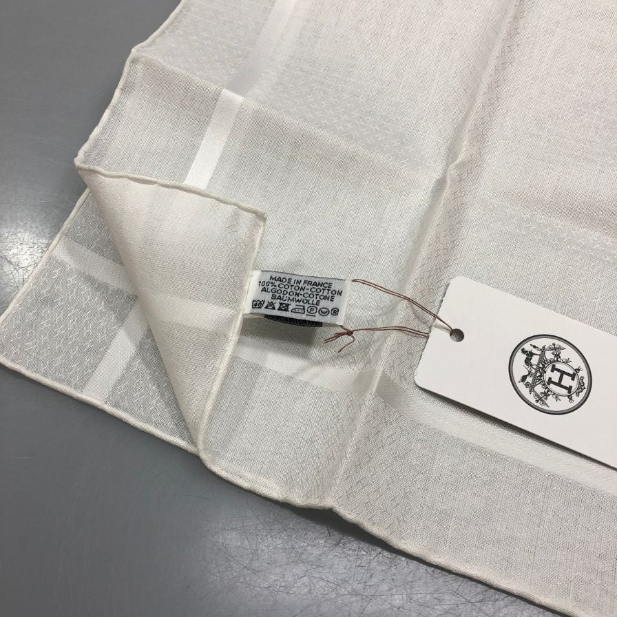 エルメス ハンカチ コットン100% ホワイト レディース HERMES【AFB55】【中古】