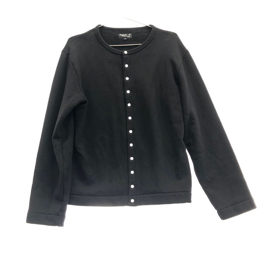 美品◆アニエスベー ジャケット ET84M001 ブルゾン ボタン 裏起毛 メンズ ブラック サイズ3  agnès b 【AFB39】
