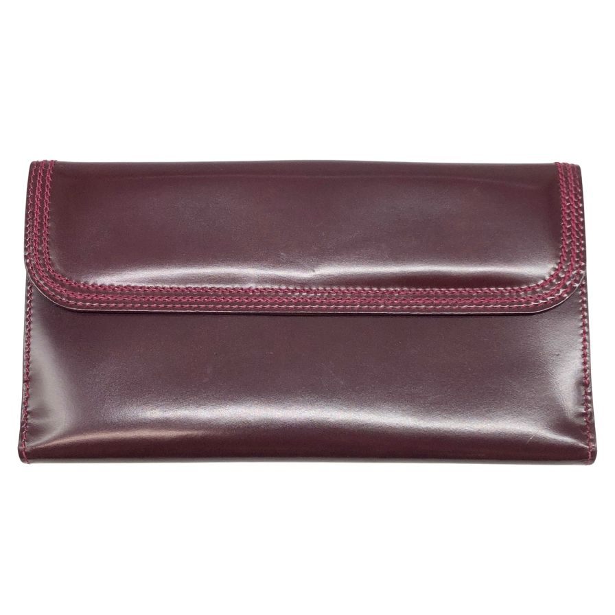 オールドグッチ フラップ付き二つ折り長財布 ボルドー レザー GUCCI【AFI19】