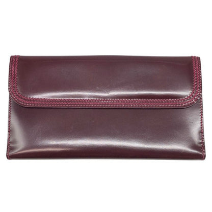 オールドグッチ フラップ付き二つ折り長財布 ボルドー レザー GUCCI【AFI19】