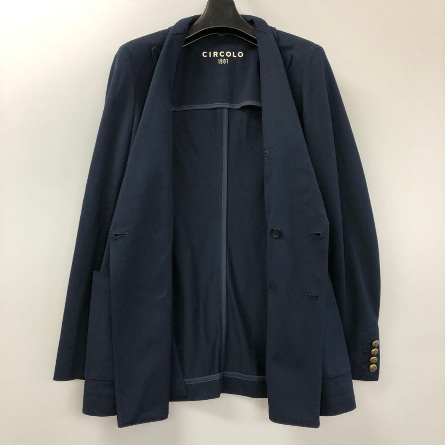 美品◆チルコロ テーラード ジャケット ダブル 紺ブレ ブレザー コットン ネイビー系 サイズ46 CIRCOLO 1901 【AFA22】