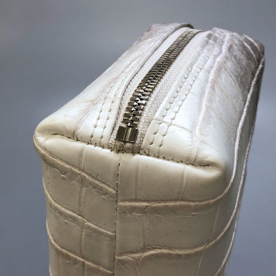 ノーブランド クラッチバッグ JRA鑑定品 クロコダイル レザー 手持ち セカンド グレー【AFE3】