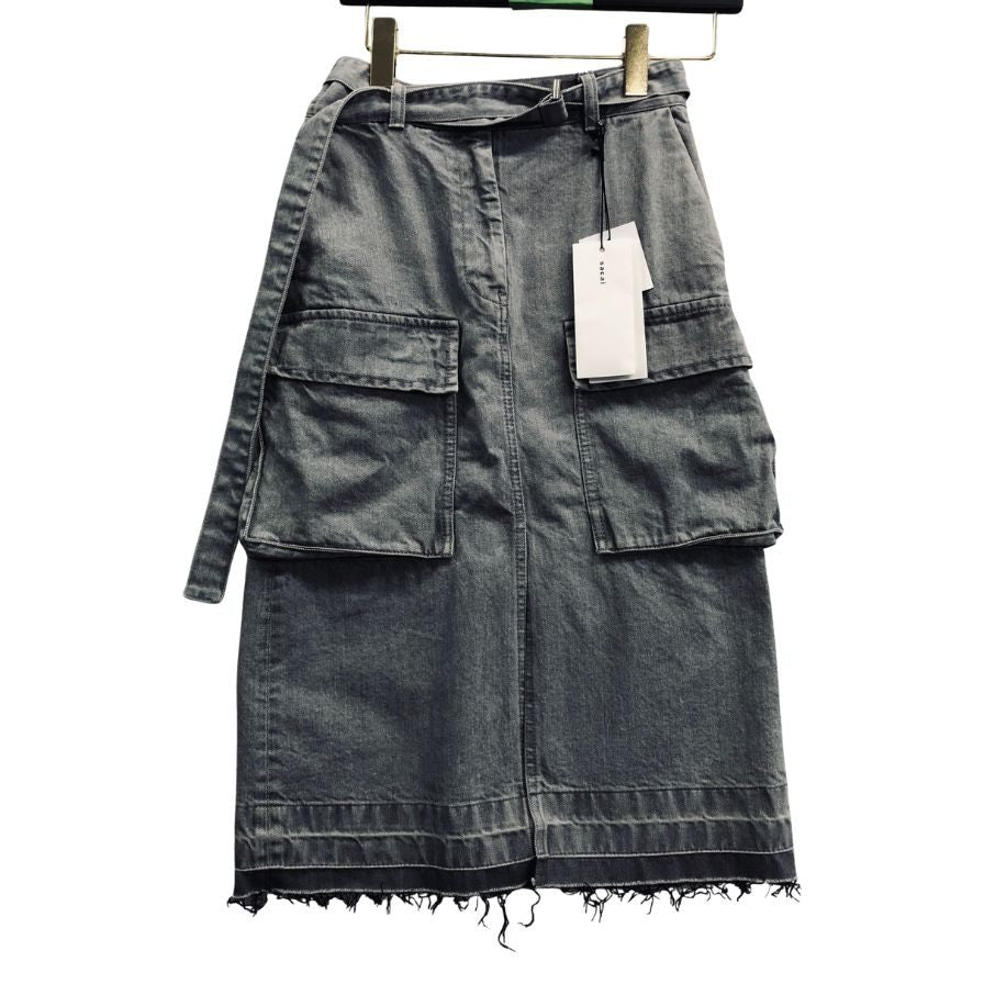 サカイ ブラックデニム カーゴロングスカート 23-06487 サイズ0 グレー sacai【AFB22】
