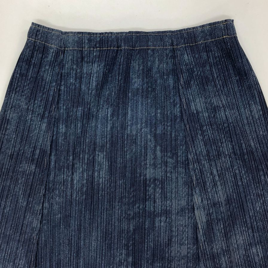 プリーツプリーズ イッセイミヤケ フレアロングスカート デニム転写 ネイビー レディース サイズ4 PP53-JG516 PLEATS PLEASE ISSEY MIYAKE【AFB1】