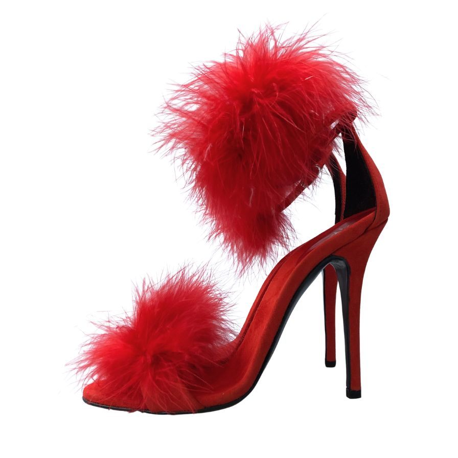 ジュゼッペザノッティ ストラップサンダル ファー スエード レッド レディース サイズ35.5 Giuseppe Zanotti 約22.5cm【AFD9】