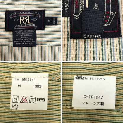 中古◆ダブルアールエル ラルフローレン 90S ストライプシャツ 三ツ星タグ ベージュ サイズM メンズ RRL RALPH LAUREN 【AFB37】