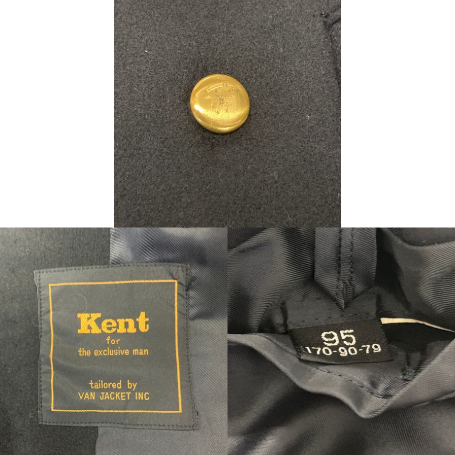 美品◆ケント VAN JACKET 金ボタン 4つボタン ダブル ブラック メンズ サイズ170-90-79  Kent 【AFA22】