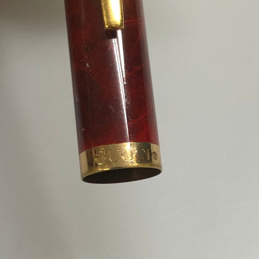 グッチ 万年筆 キャップ式 シェリーライン 14K 14CT ボルドー ゴールド GUCCI【AFI2】