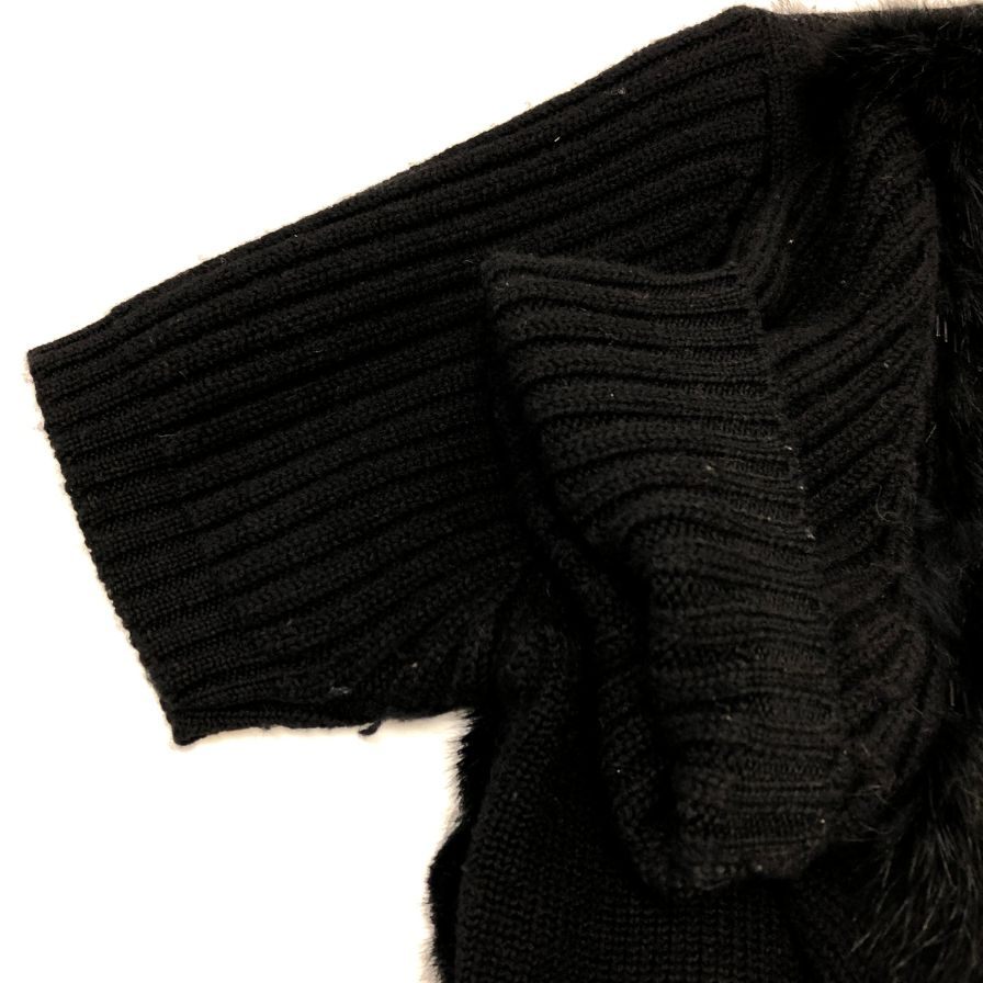 美品◆パリエンヌ スポーツ ニット 半袖 ラビットファー ブラック サイズF  PARIENNE SPORTS 【AFB2】