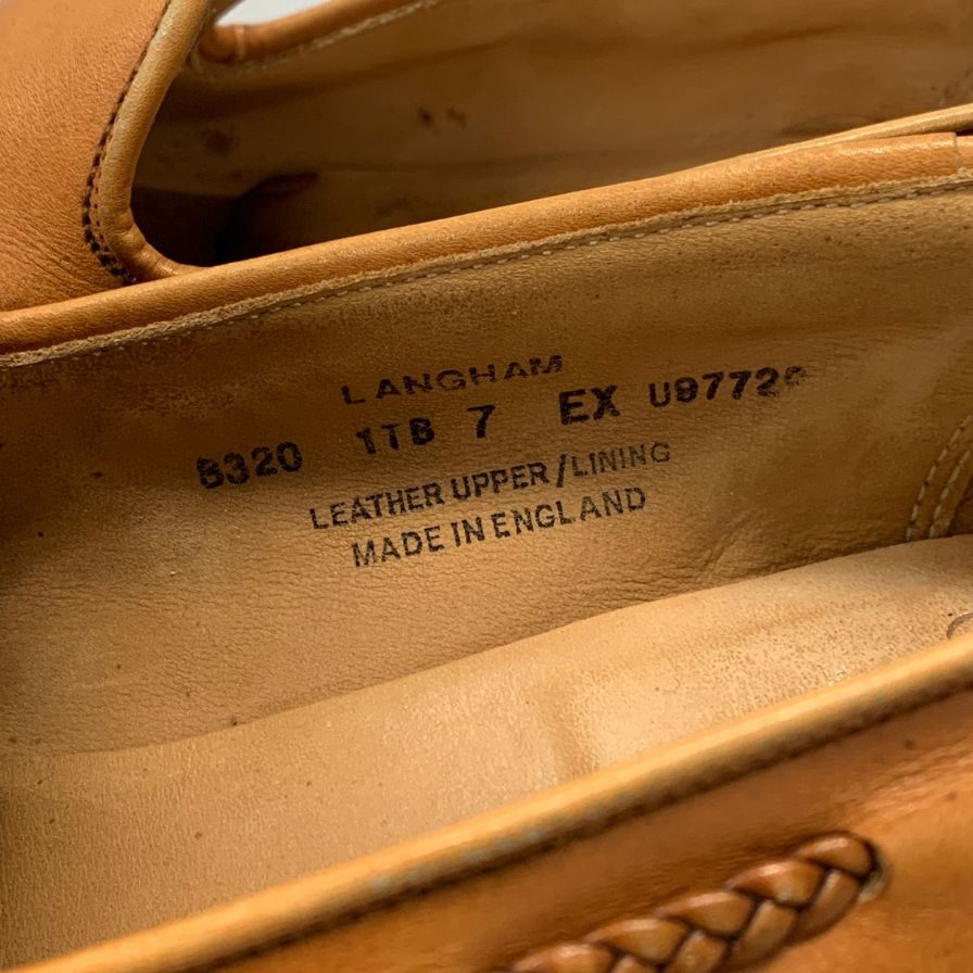 クロケット&ジョーンズ レザーシューズ 編み込み タッセル ローファー カーフ ランガム ブラウン サイズUK7E CROCKETT&JONES LANGHAM ローファー 約25.5cm【LA】【中古】