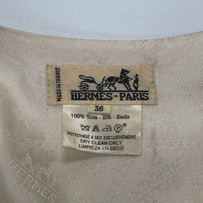 中古◆エルメス ベスト マップイラスト風 シルク ボタン レディース 総柄 サイズ36 HERMES 【AFB11】