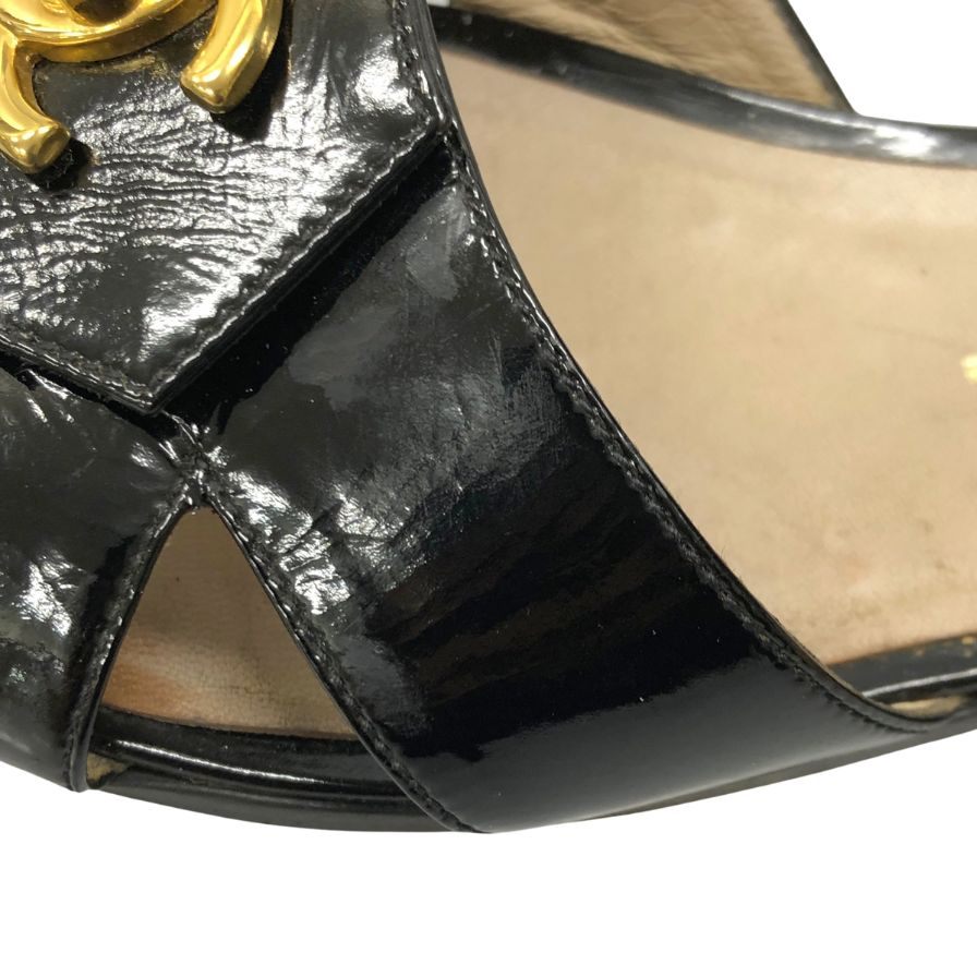 シャネル フラットサンダル パテントレザー ブラック ココマーク G金具 レディース サイズ36 CHANEL 約22.5cm【AFC44-2】