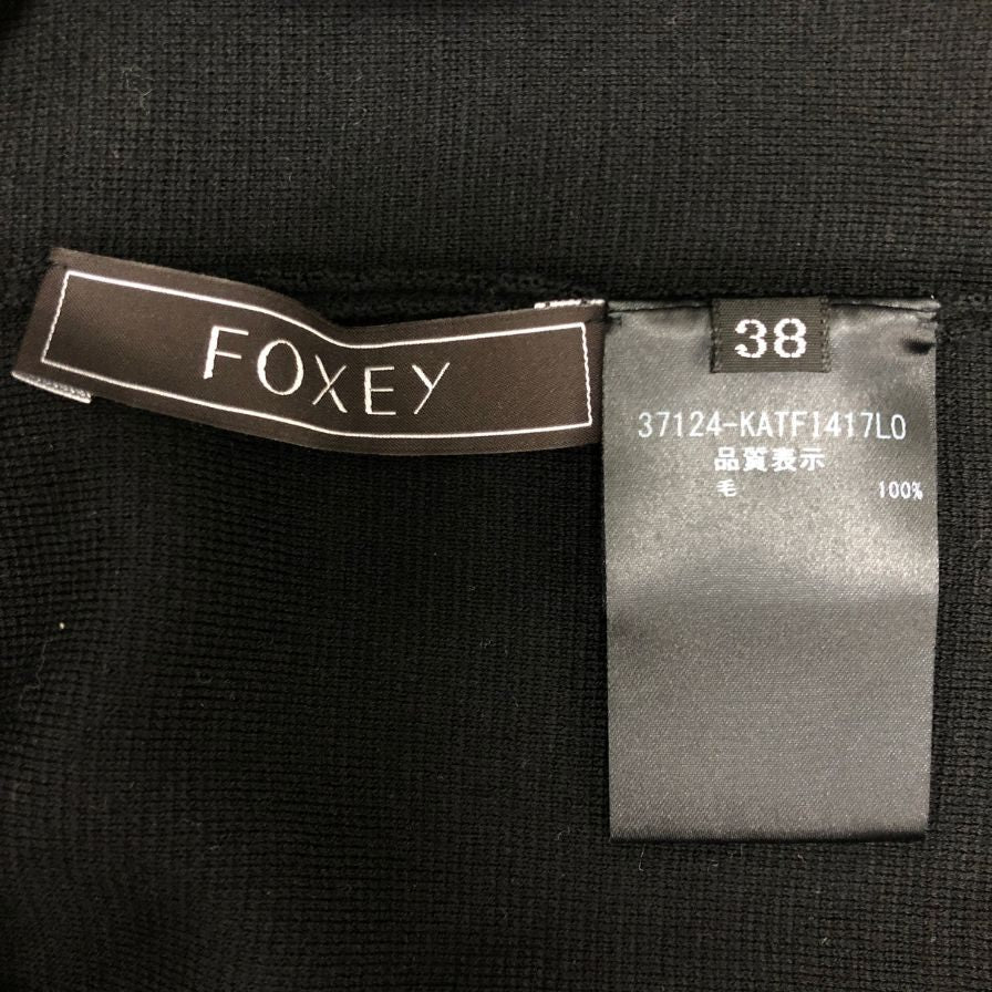 美品◆フォクシー ニット トップス 袖プリーツ ウール100% 37124 レディース サイス38 ブラック×ホワイト FOXEY 【AFB4】