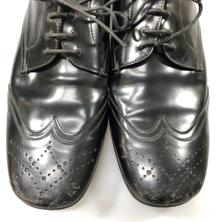 プラダ レザーシューズ ウイングチップ ガラスレザー 2EA 051 メンズ ブラック サイズ8 PRADA 約26.5cm【AFC50】