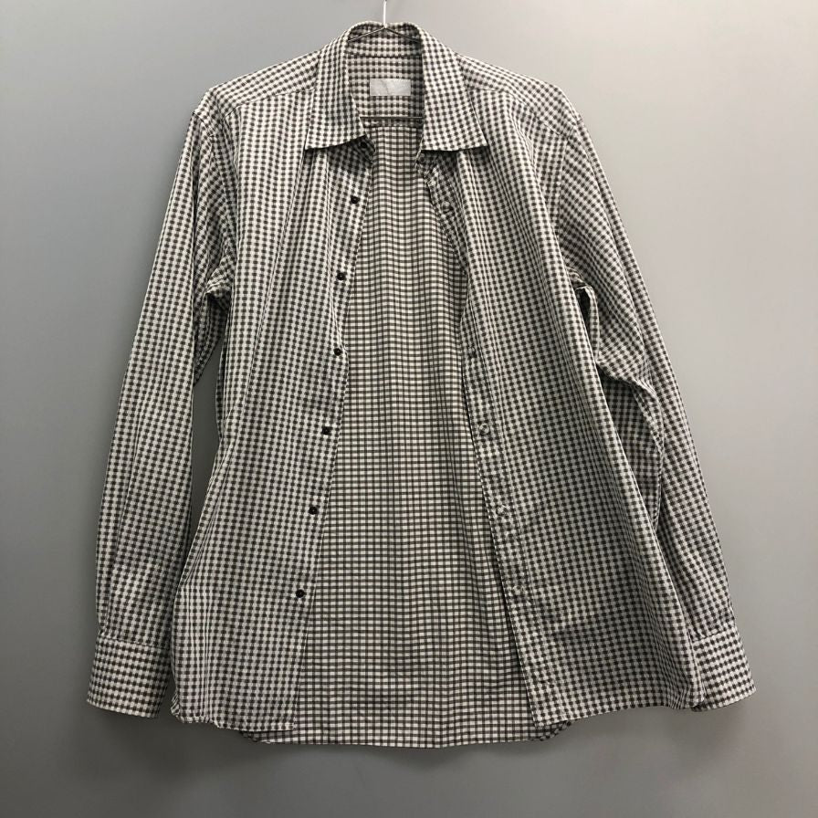 中古◆プラダ ギンガムチェックシャツ 長袖 ブラックホワイト メンズ サイズ48  PRADA 【AFB3】