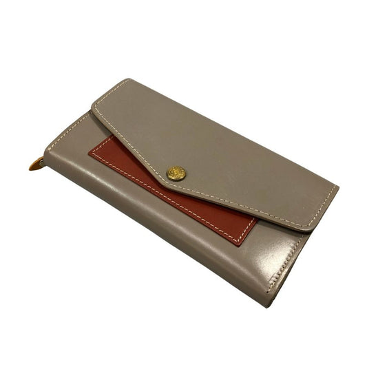 グレンロイヤル 長財布 二つ折り財布 フラップボタン ブライドルレザー グレー系 ゴールド金具 GLENROYAL【AFB54】
