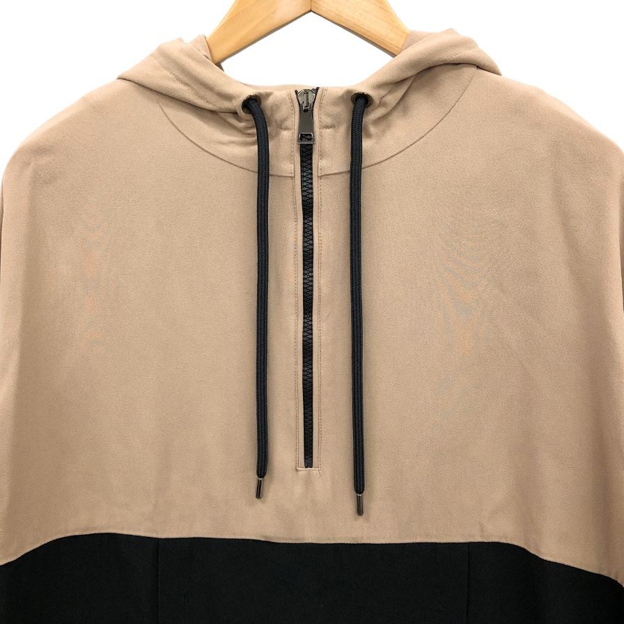 美品◆モンクレール 21AW プルオーバーパーカー CAMICIA アセテート×レーヨン レディース サイズ40 ブラック×ベージュ G20932F00003 MONCLER 【AFB50】