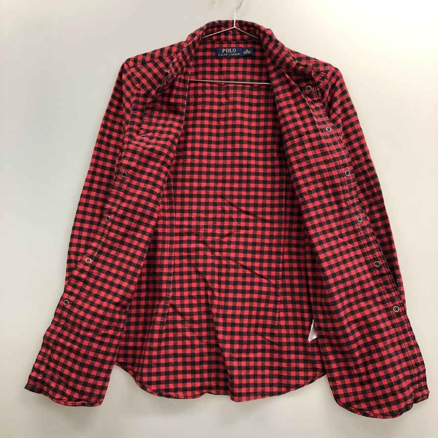 美品◆ポロ ラルフローレン 長袖シャツ チェック スナップボタン レッド サイズM メンズ POLO RALPH LAUREN 【AFB12】