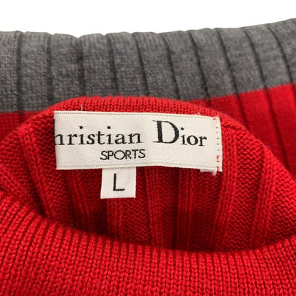 美品◆クリスチャンディオール ニット リブ編み ウール タートルネック セーター レディース サイズL レッド グレー Christian Dior SPORTS 【AFB9】