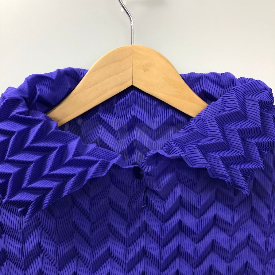 新品同様◆ミー イッセイ ミヤケ ジグザグ プリーツ カットソー ブルー フリーサイズ レディース me ISSEY MIYAKE 【AFB18】