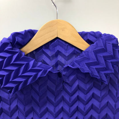 新品同様◆ミー イッセイ ミヤケ ジグザグ プリーツ カットソー ブルー フリーサイズ レディース me ISSEY MIYAKE 【AFB18】