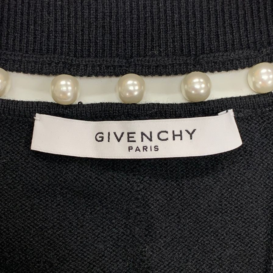 極美品◆ジバンシィ カーディガン フェイクパールあしらい シルク＆カシミア混 17AW レディース サイズL ブラック GIVENCHY 【AFB20】
