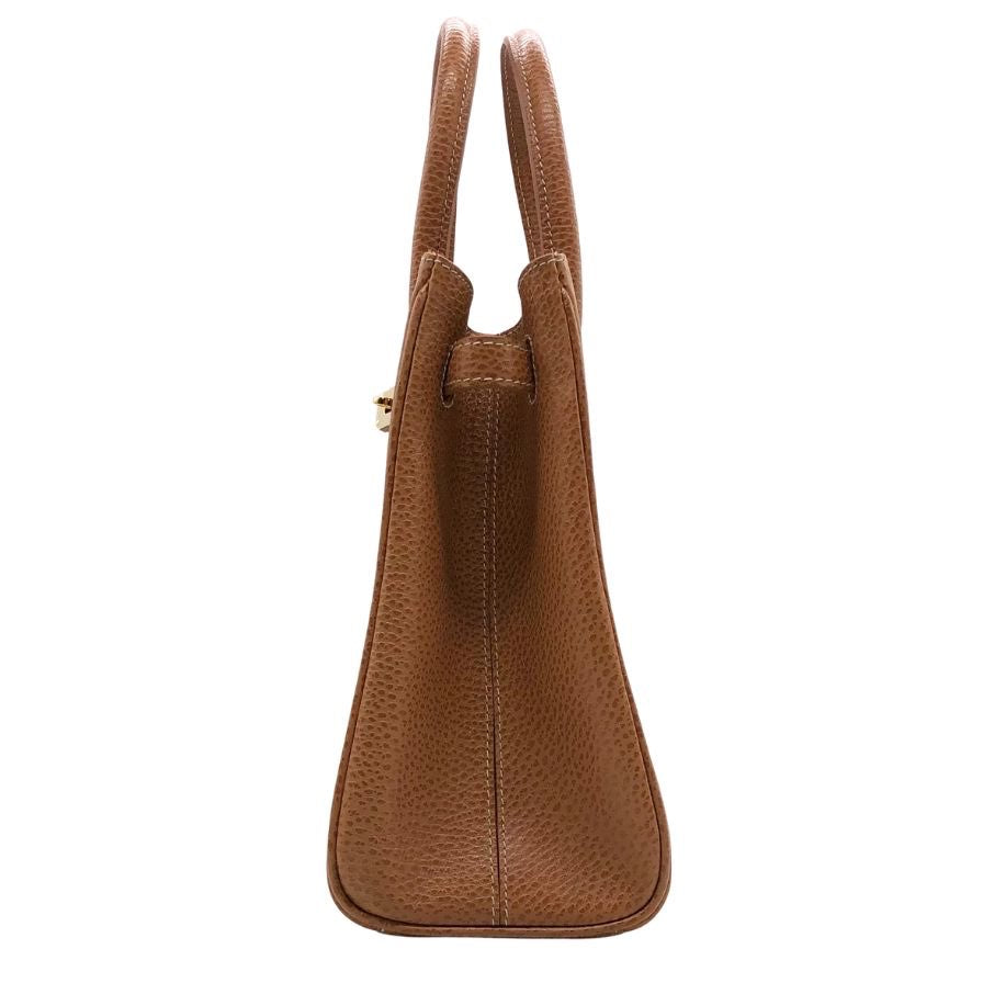 ローマ イタリー レディース レザーハンドバッグ ケリー風 ブラウン ROMA ITALY【AFE8】