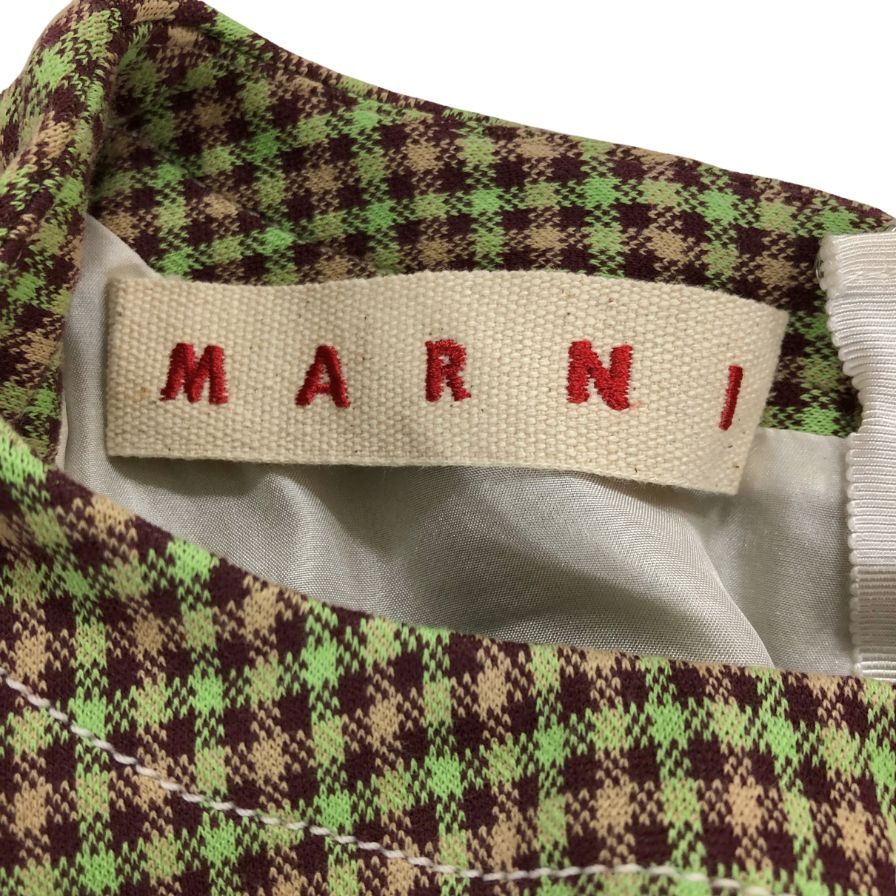 美品◆マルニ ワンピース 半袖 チェック コットン エラステイン サイズ40 レディース グリーン MARNI 【AFB45】