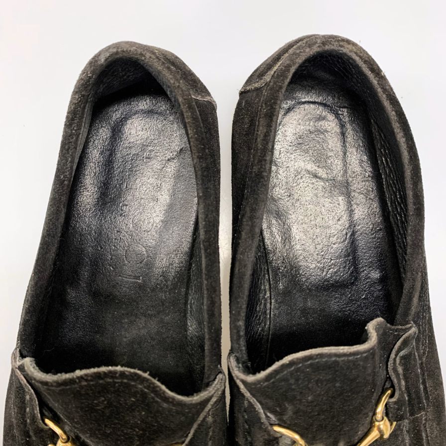 グッチ ビットローファー スエード モカシン ユニセックス ブラック サイズ37ハーフ GUCCI 約24.5cm【AFC43】