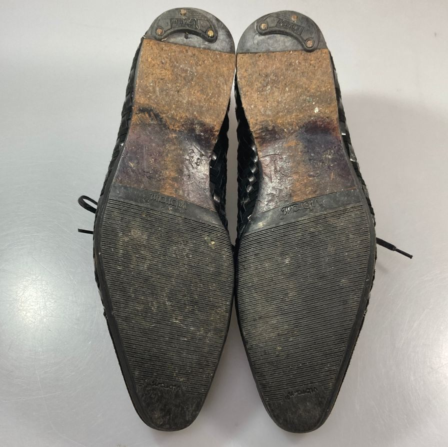 サントーニ スエード レザーコンビ 編み込み ブラック メンズ サイズ5.5 SANTONI 約24.5cm【AFC4】