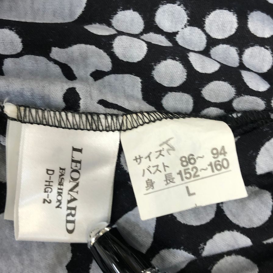 美品◆レオナール ワンピース モノトーン 総柄 レディース サイズL LEONARD 【AFB3】