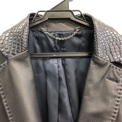 美品◆ブリオーニ ディアスキン クロコパッチ コンビ レザー ジャケット ブラック メンズ サイズ50 BRIONI 【AFA17】