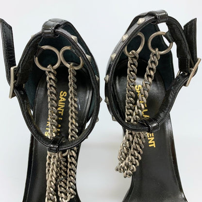 サンローランパリ ストラップサンダル ハイヒール チェーン ブラック レディース サイズ35 SAINT LAURENT PARIS 約21.5cm【AFC43】