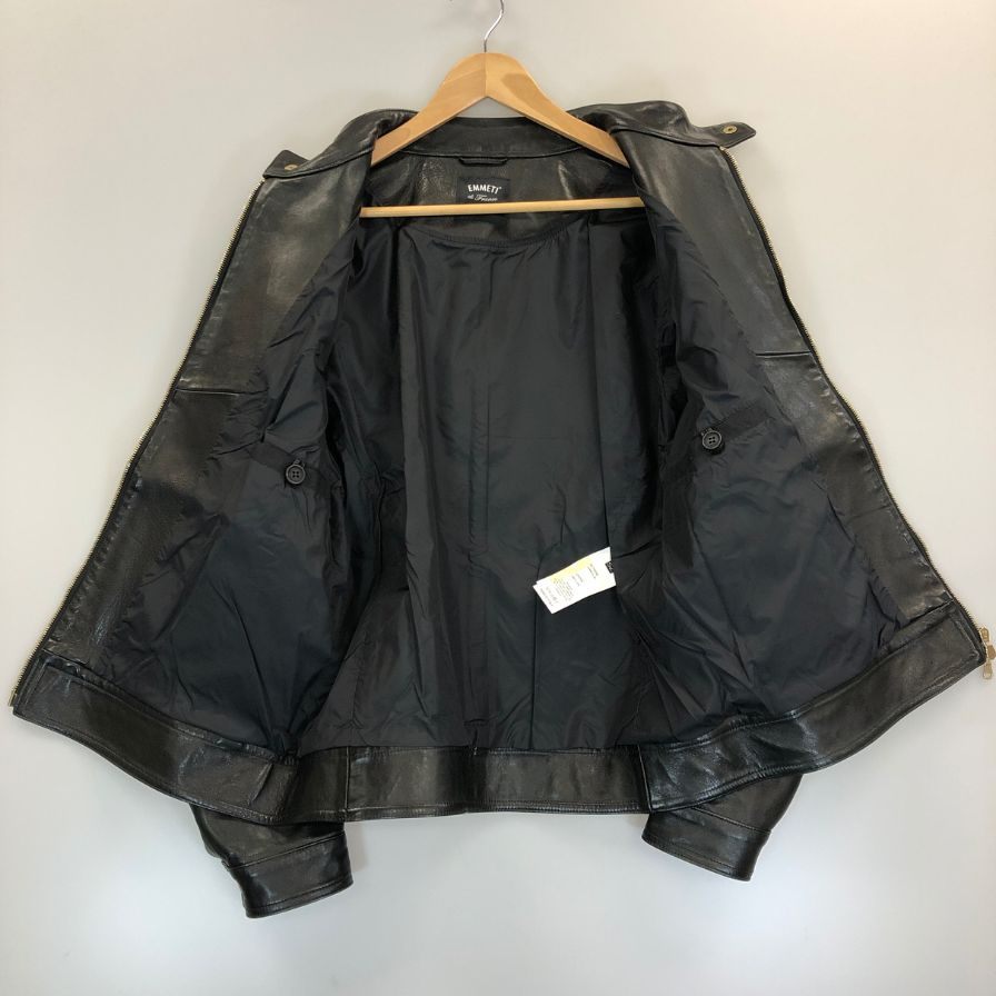 極美品◆エンメティ シングルライダースジャケット ジップアップ ラムスキン ブラック サイズ52 EMMETI 【AFG1】