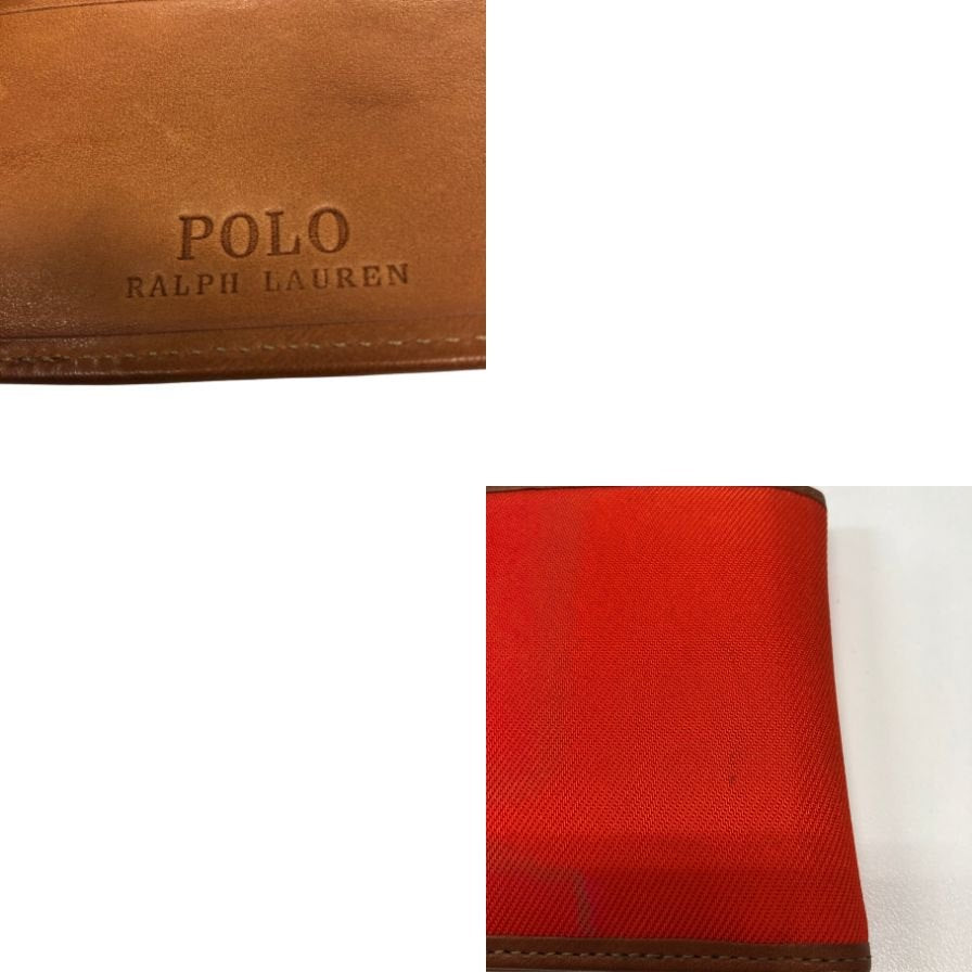 ポロ ラルフローレン レザー×キャンバス パスケース付 二つ折り 財布 ロゴエンボス オレンジ POLO RALPH LAUREN【AFI2】