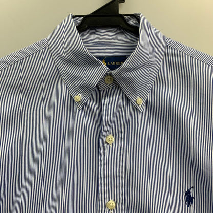 美品◆ラルフローレン シャツ ストライプ ロゴ刺繍 コットン ブルー系 メンズ サイズSP RALPH LAUREN 【AFB11】
